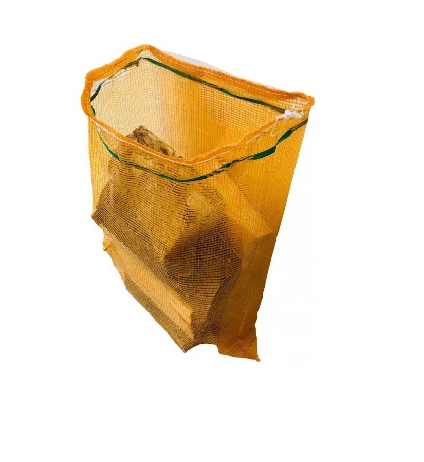Orange Net Sacks with Drawstring Raschel Bags Mesh Vegetables Logs Kindling Wood 